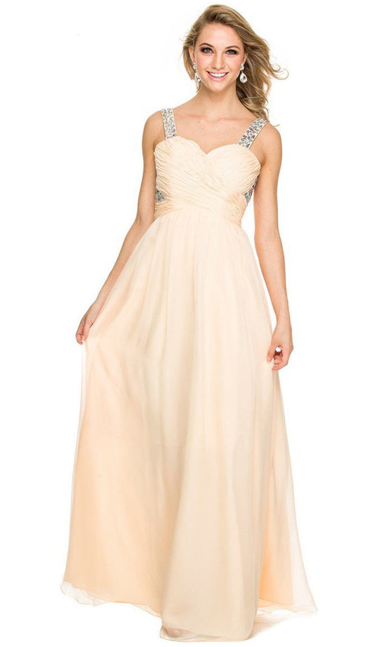 Rhinestone Embellished Ruched Long Dress