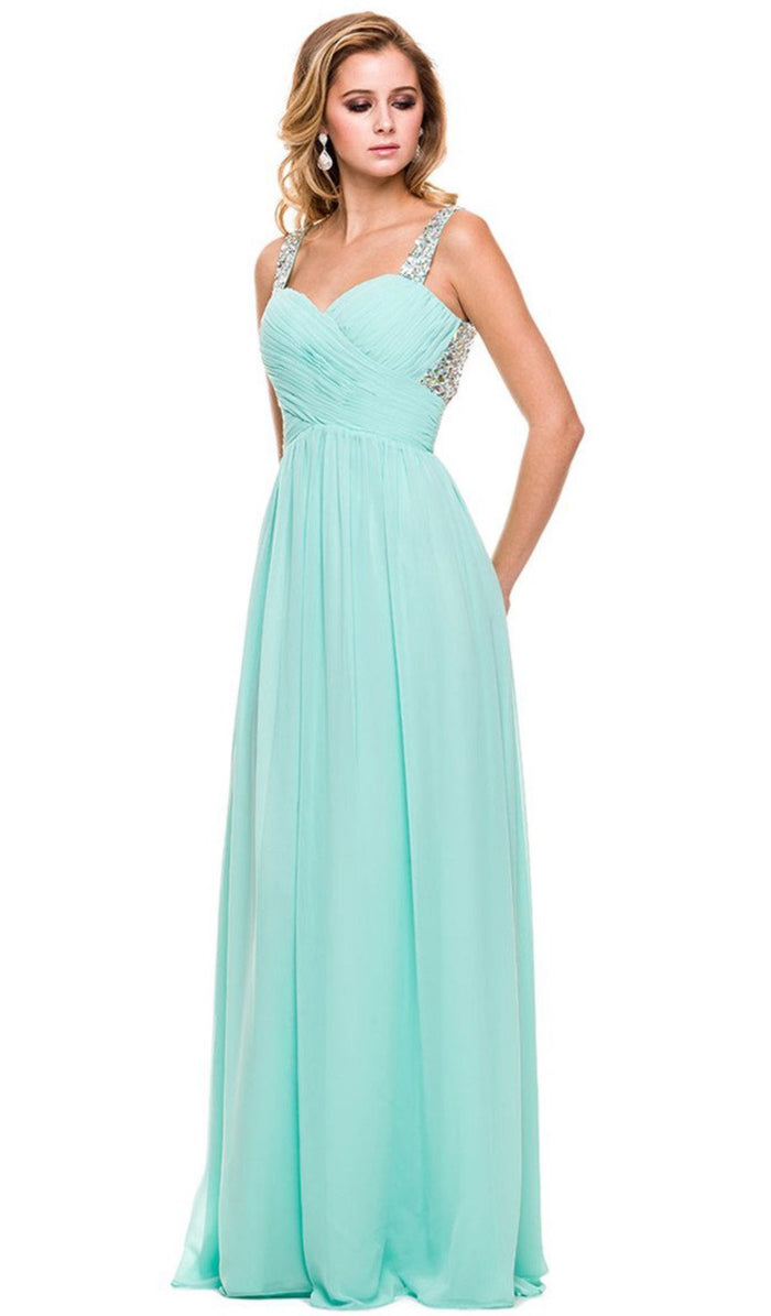 Rhinestone Embellished Ruched Long Dress