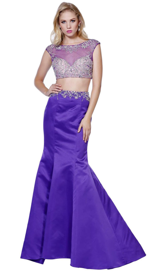 Two Piece Crystal Embellished Trumpet Gown