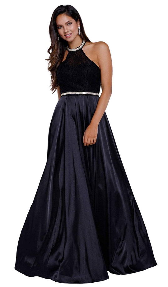 Nox Anabel - 8198 Sleeveless Embroidered Halter Neck A-Line Gown