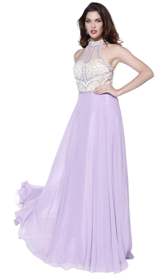 Beaded Sleeveless Halter Long Gown