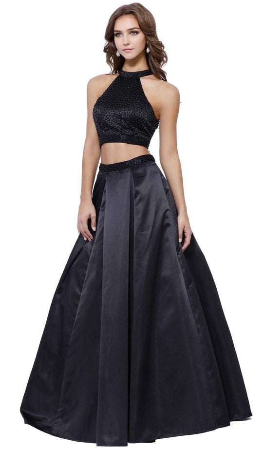 Nox Anabel - 8229 Two Piece Beaded Halter Evening Dress