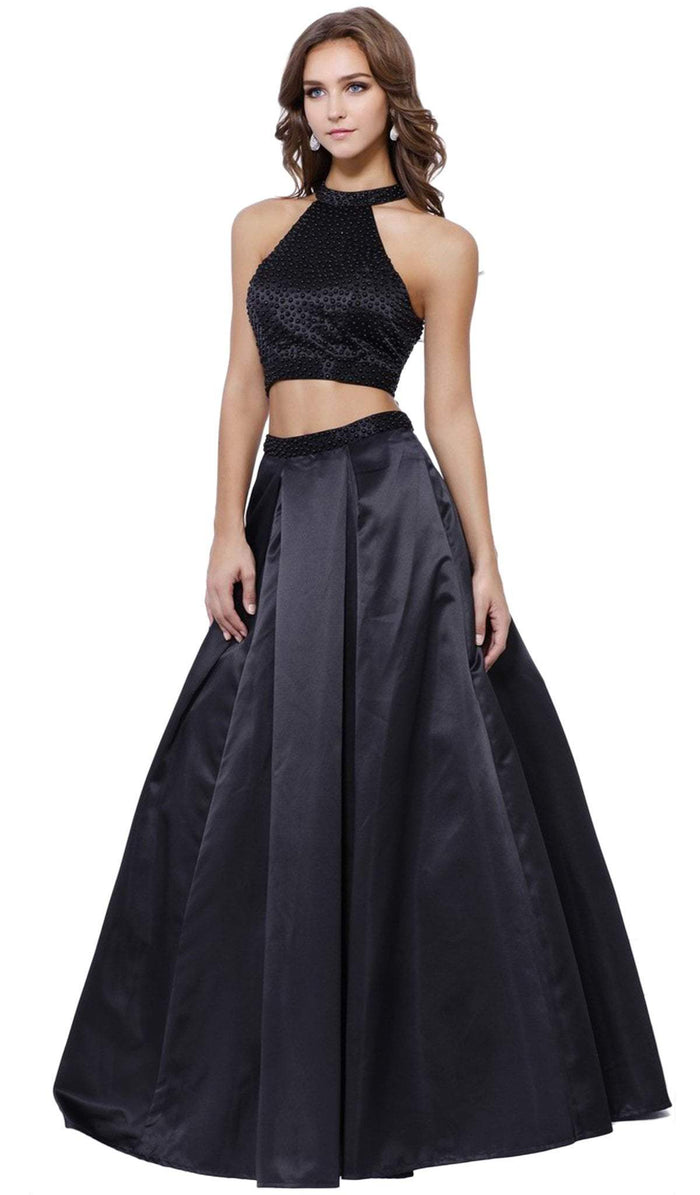 Two Piece Beaded Halter Evening Dress