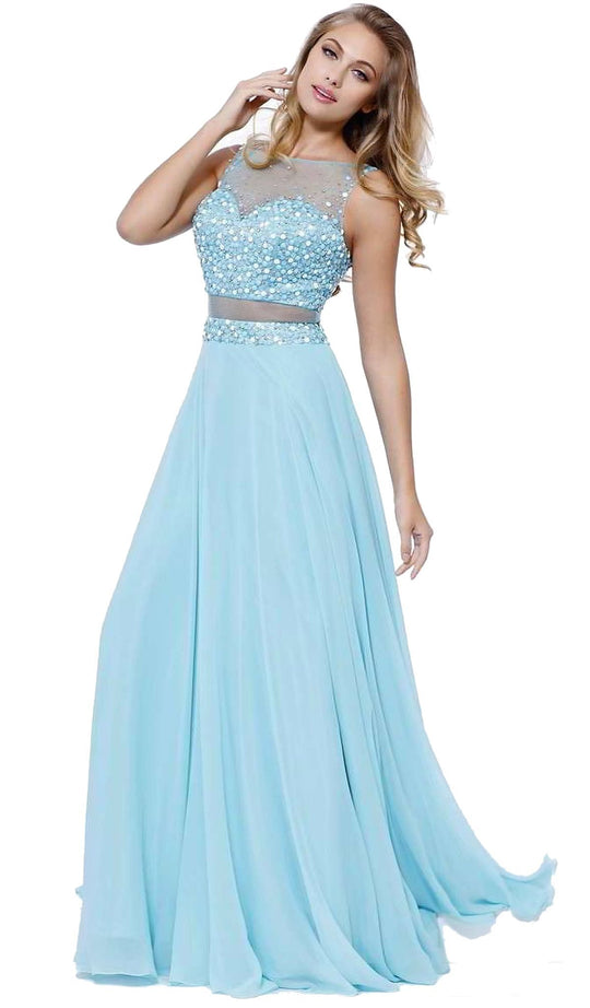 Sheer Beaded Illusion Evening Gown