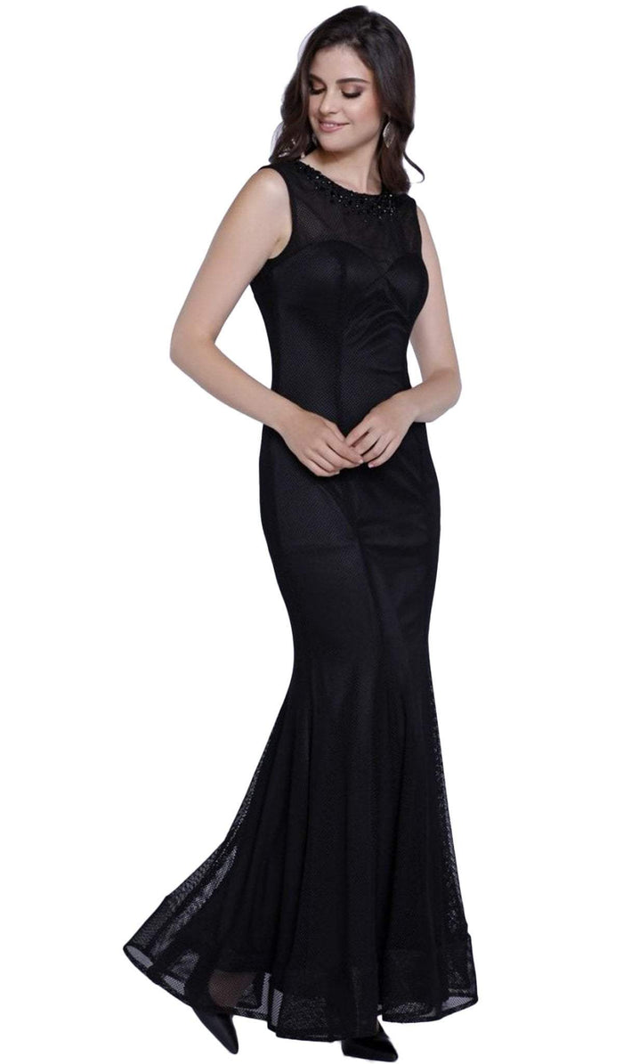 Sleeveless Beaded Mesh Long Dress