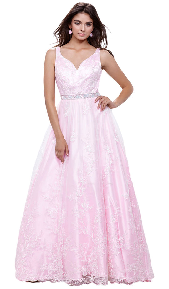 Sleeveless Curved V-Neck Evening Dress