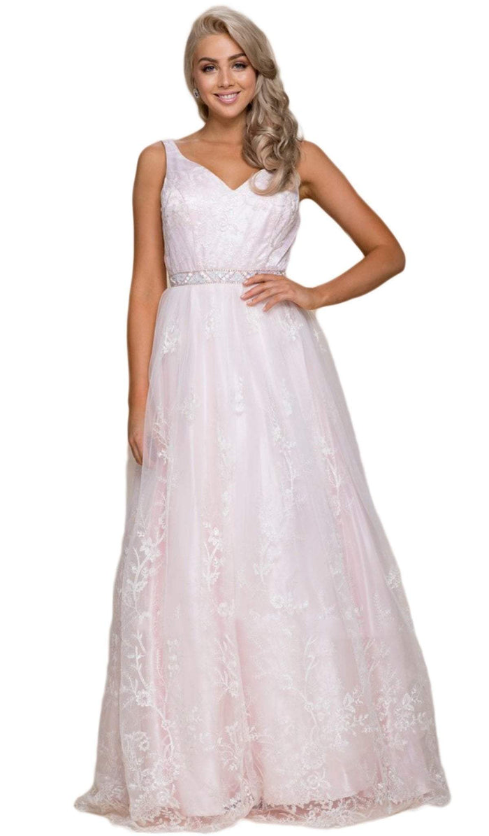 Sleeveless Curved V-Neck Evening Dress