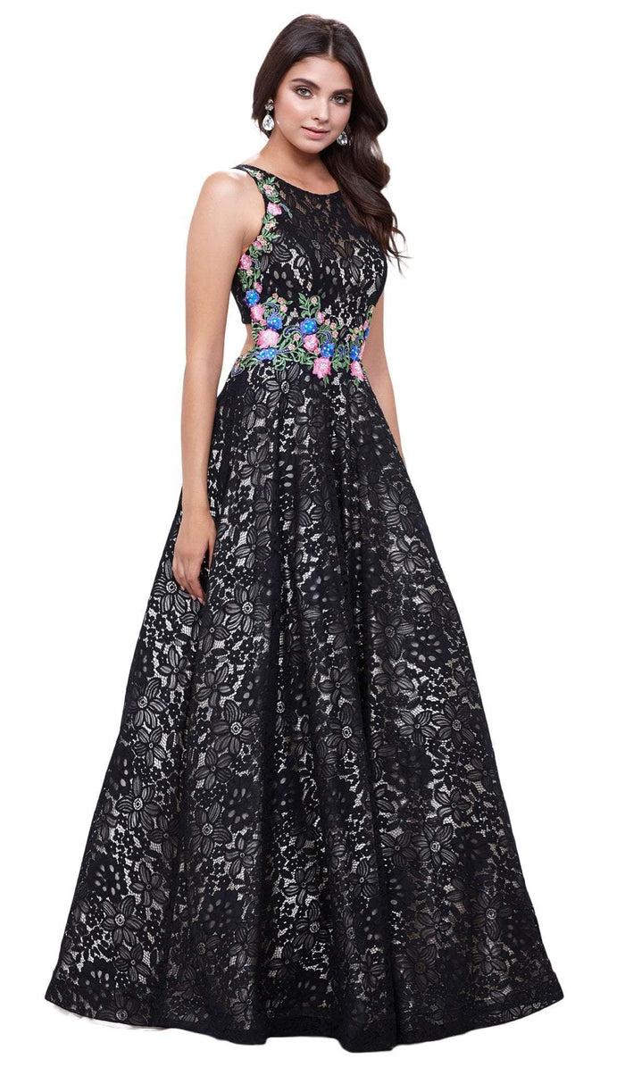 Sleeveless Embroidered Lace Scoop A-line Dress