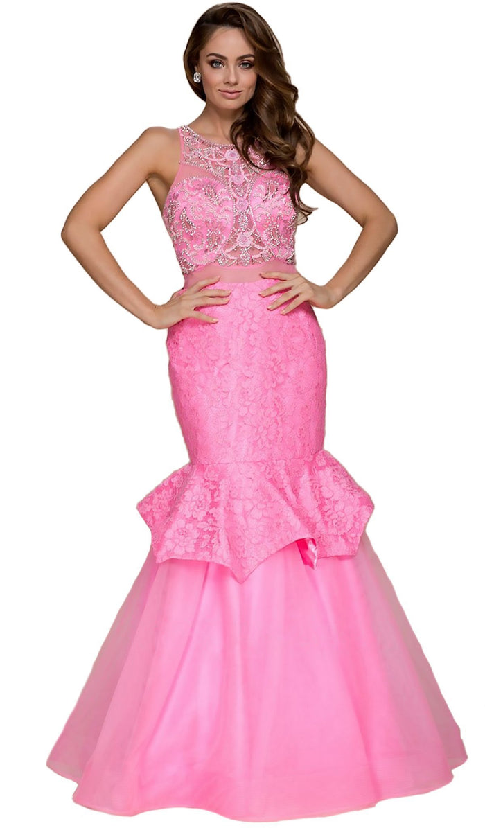 Beaded Illusion Halter Mermaid Dress