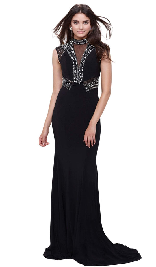Bedazzled Jewel Illusion Panel Evening Gown