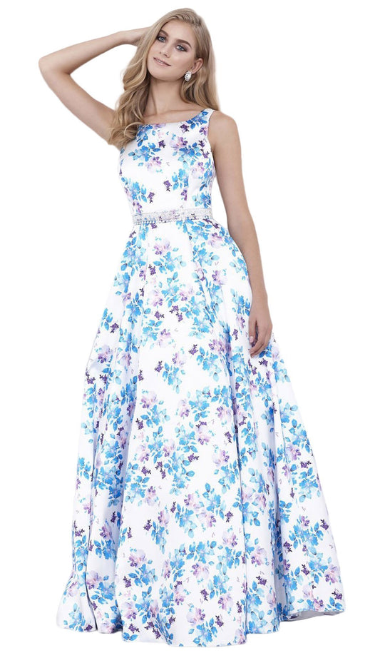 Nox Anabel - 8290 Floral Print Sleeveless Open Back Evening Dress