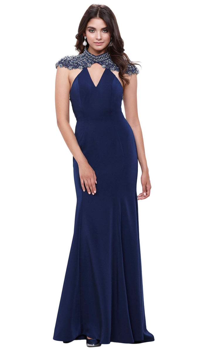 Beaded Crisscrossed Open Back Evening Gown