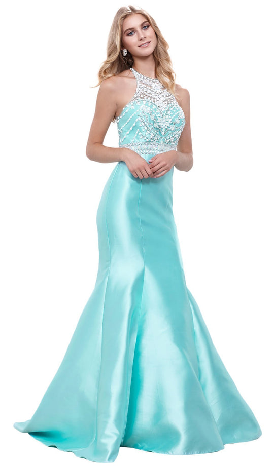 Nox Anabel - 8296 Illusion Halter Beaded Bodice Mermaid Gown