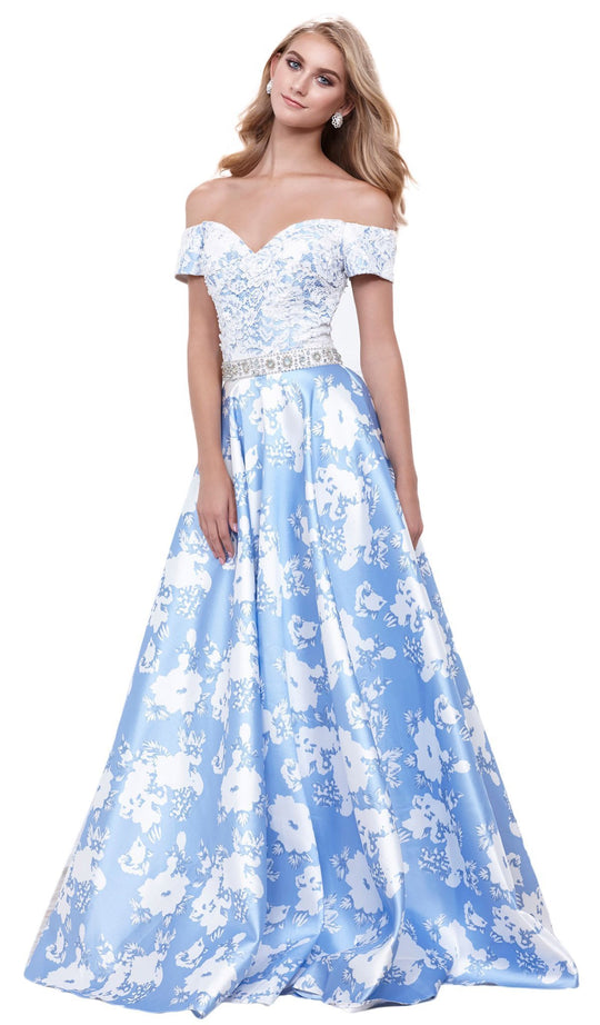 Lace Off Shoulder Floral A-Line Gown