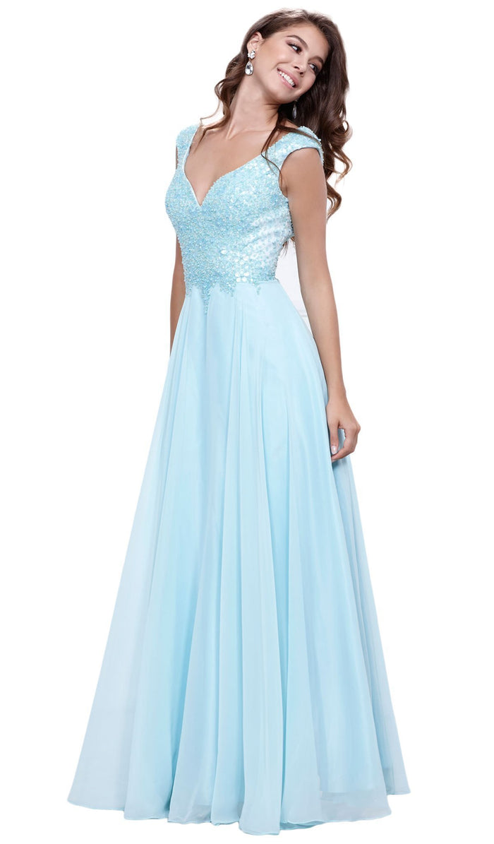 Adorned Lace Bodice Sleeveless Chiffon Dress