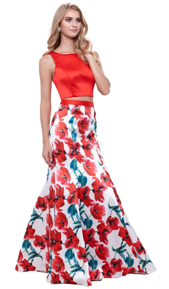 Nox Anabel - 8313 Two-Piece Sleeveless Floral Trumpet Evening Dress