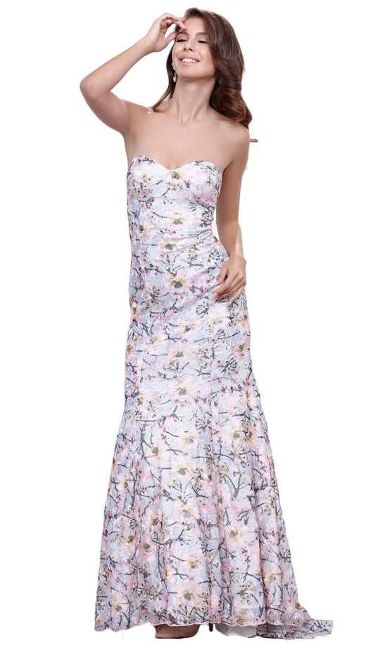 Strapless Sweetheart Floral Trumpet Evening Gown