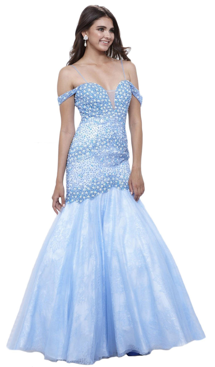 Beaded Off-Shoulder Trumpet Evening Gown
