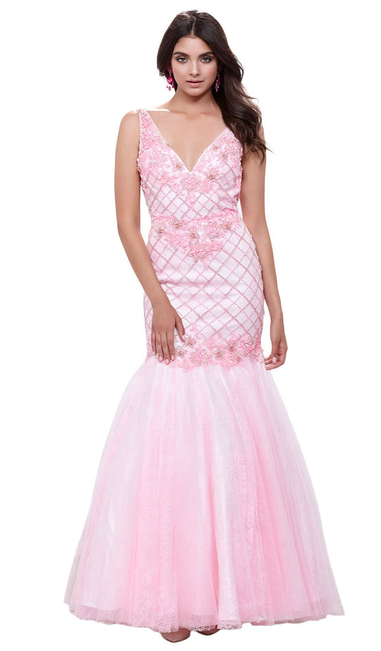 V-neck Embellished Mermaid Evening Gown