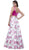 Bateau Neck Two-Piece Floral A-line Evening Gown