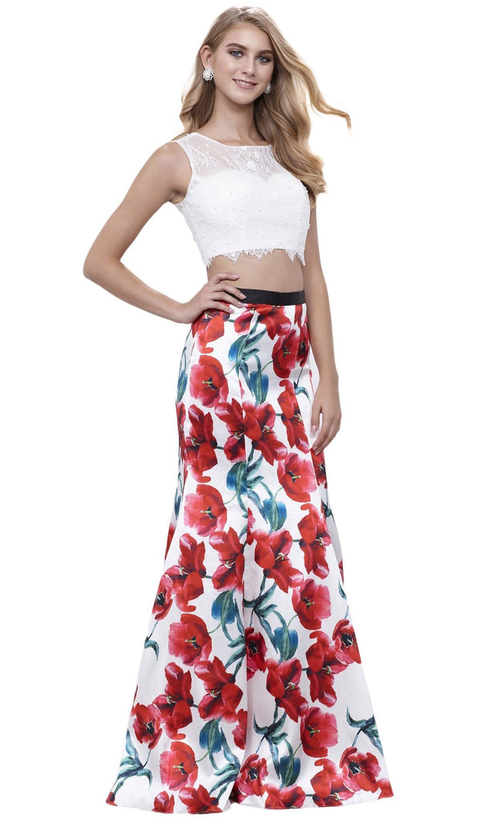 Sleeveless Lace Floral Trumpet Evening Dress
