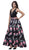 Sleeveless Deep V-Neck Floral Evening Dress
