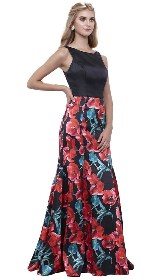 Nox Anabel - 8354 Sleeveless Floral Print Trumpet Evening Dress