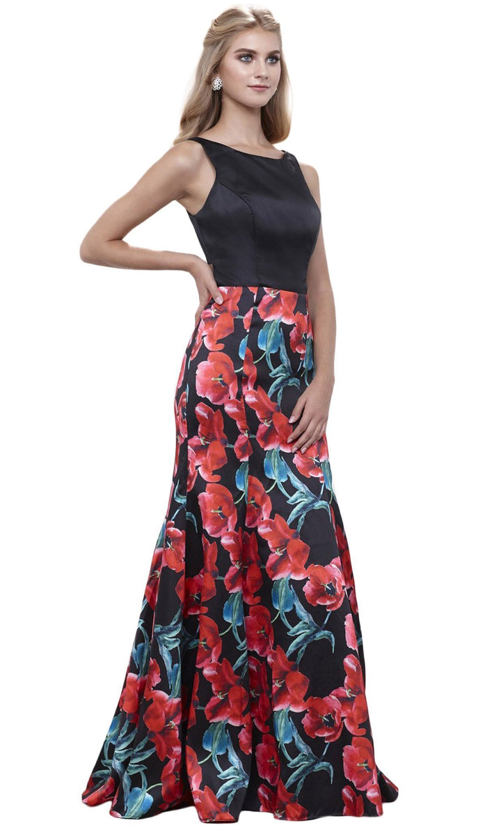 Sleeveless Floral Print Trumpet Evening Dress