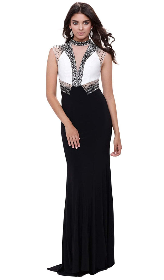 Contrast Jewel Illusion Paneled Evening Gown