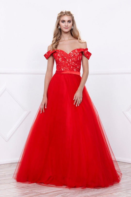 Nox Anabel - Lace Off-Shoulder Ballgown 8372  in Red and Neutral