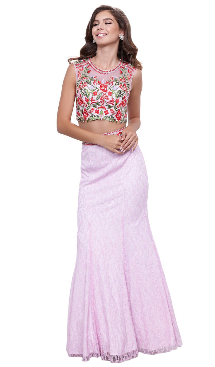 Sleeveless Embellished High Neck Two-Piece Long Mermaid Dress