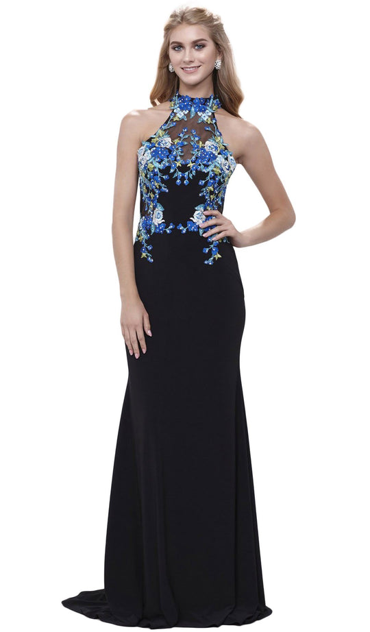 Sleeveless Laced Halter Jersey Evening Dress
