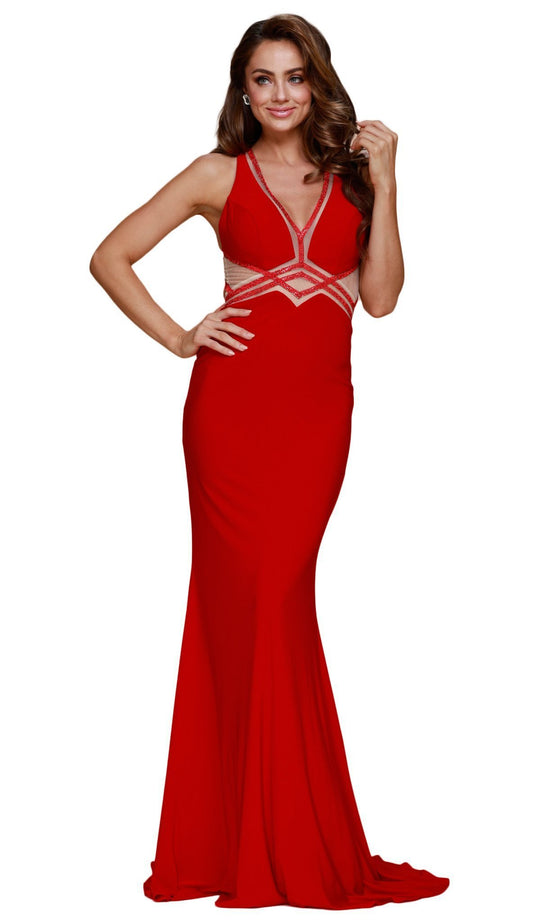Deep V-neck Racerback Sheath Evening Gown