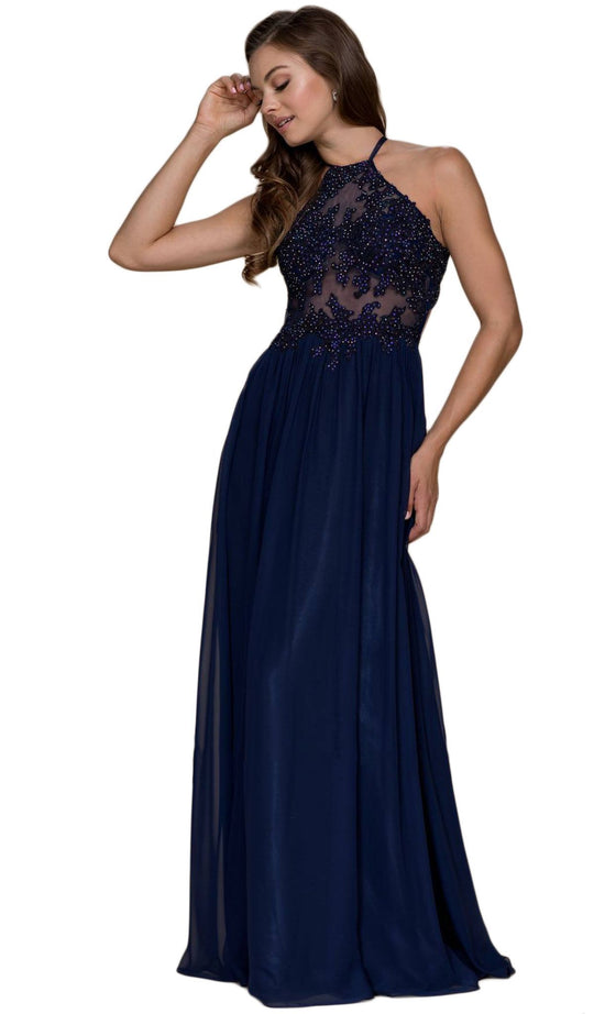 Beaded Lace Halter Chiffon A-line Dress