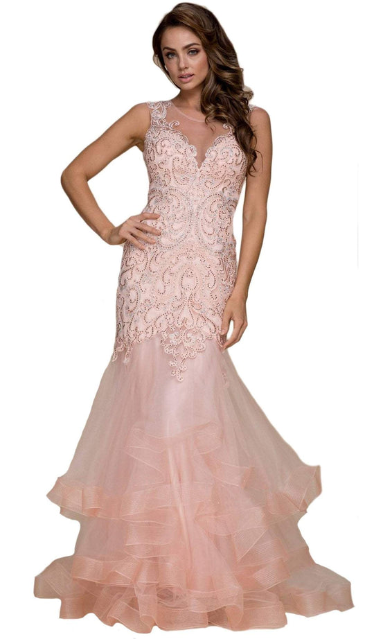 Embroidered Ruffled Mermaid Gown