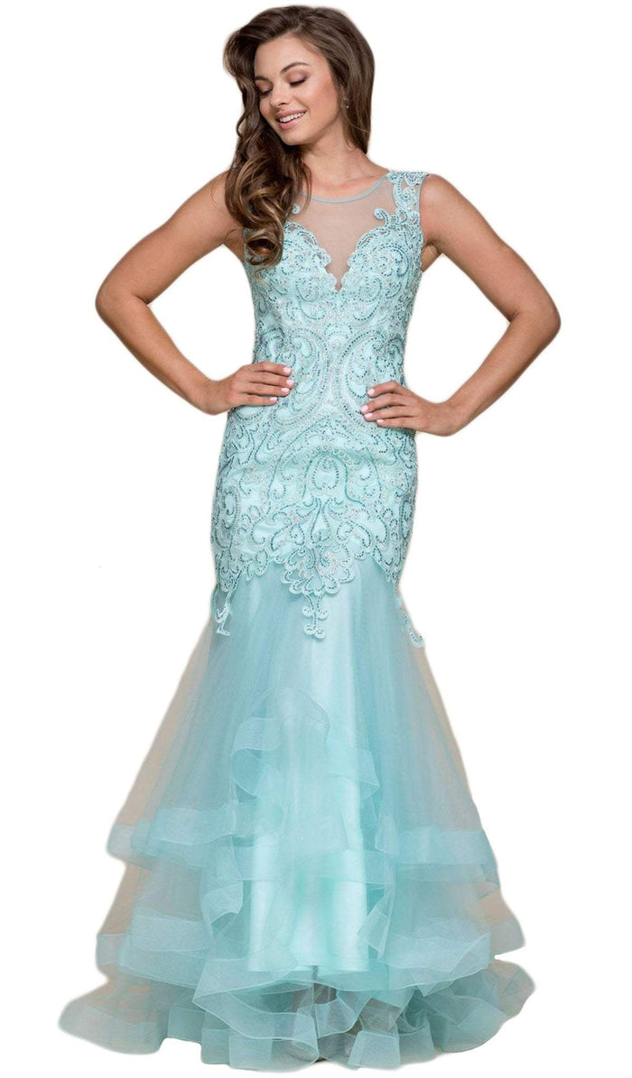 Embroidered Ruffled Mermaid Gown
