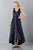 Theia - 883057 V-Neck Contrast Satin Hi-Low Gown in Blue