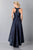 Theia - 883057 V-Neck Contrast Satin Hi-Low Gown in Blue