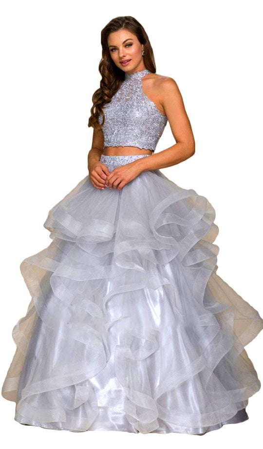 Lace Bodice Illusion High Neck Ballgown