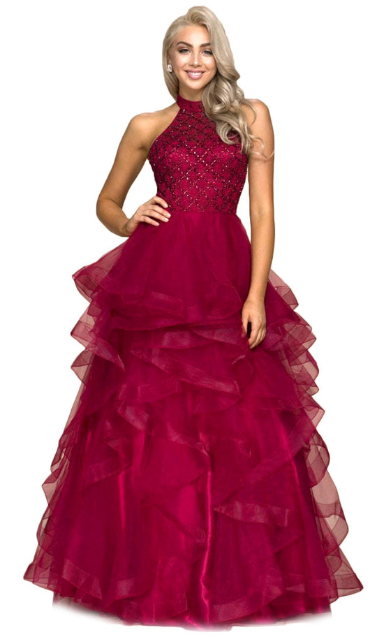 Nox Anabel - A065 Lattice Beaded High Halter Tulle Ballgown