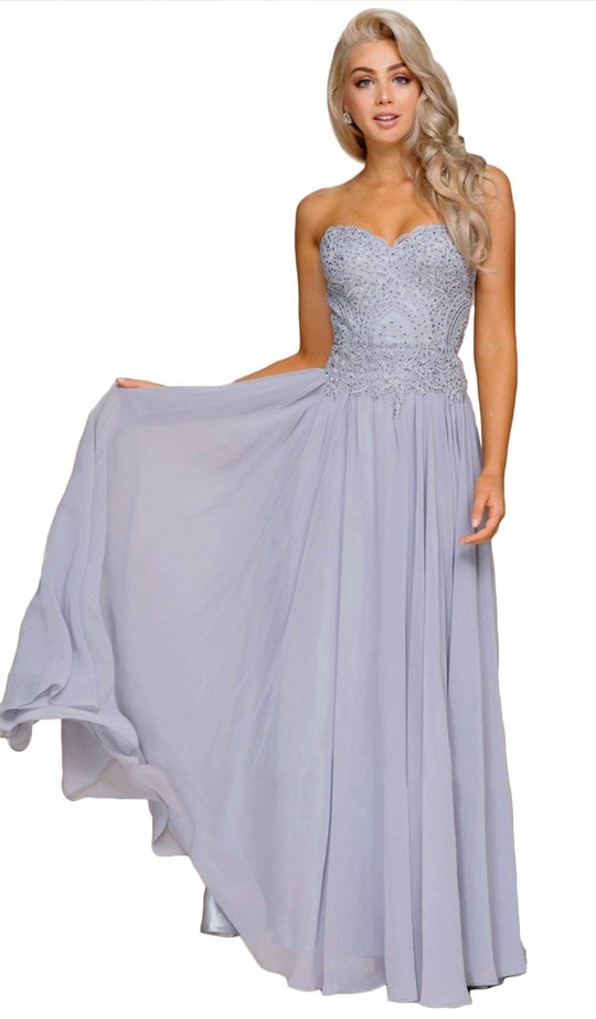 Nox Anabel - B045 Strapless Beaded Chiffon A-line Dress