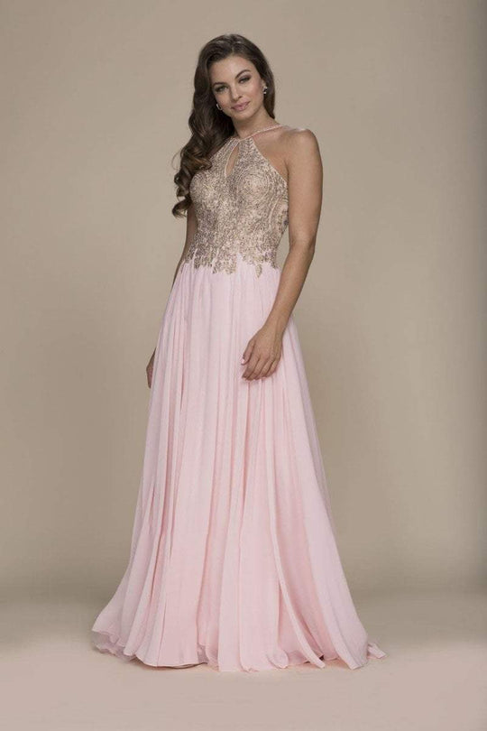 Nox Anabel Gilded Lace Cutout Halter Chiffon Gown B084 - 1 pc Navy In Size 3XL Available