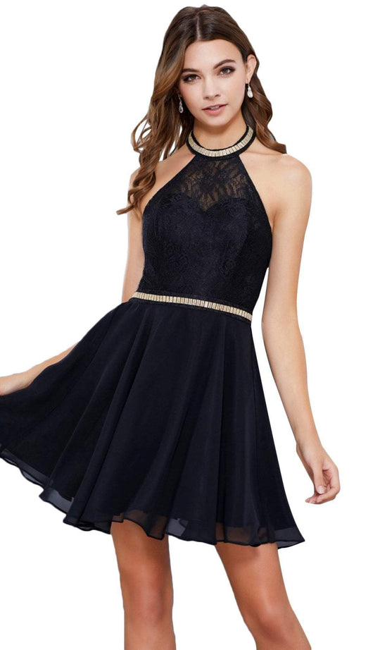 Nox Anabel - 6225 Illusion High Halter Lace Cocktail Dress