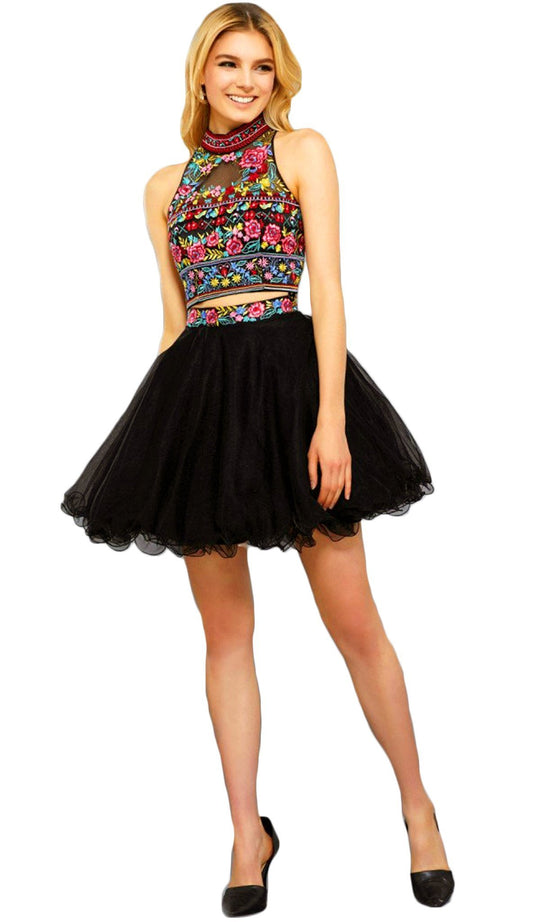 Halter Illusion Cutout Floral Cocktail Dress