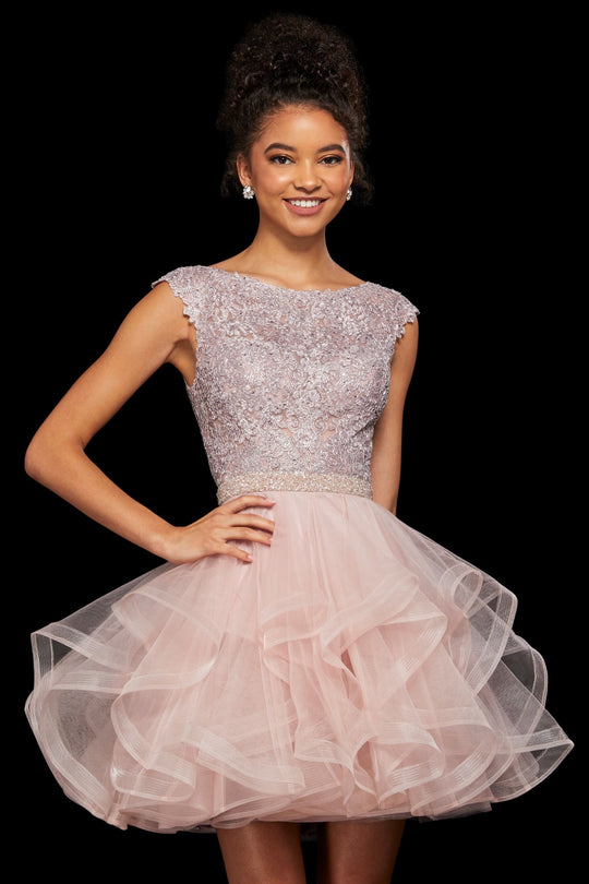 Sherri Hill - 53109 Beaded Ruffled A-Line Short Dress In Pink