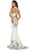 Deep V-Neck Floral Print Mermaid Evening Gown