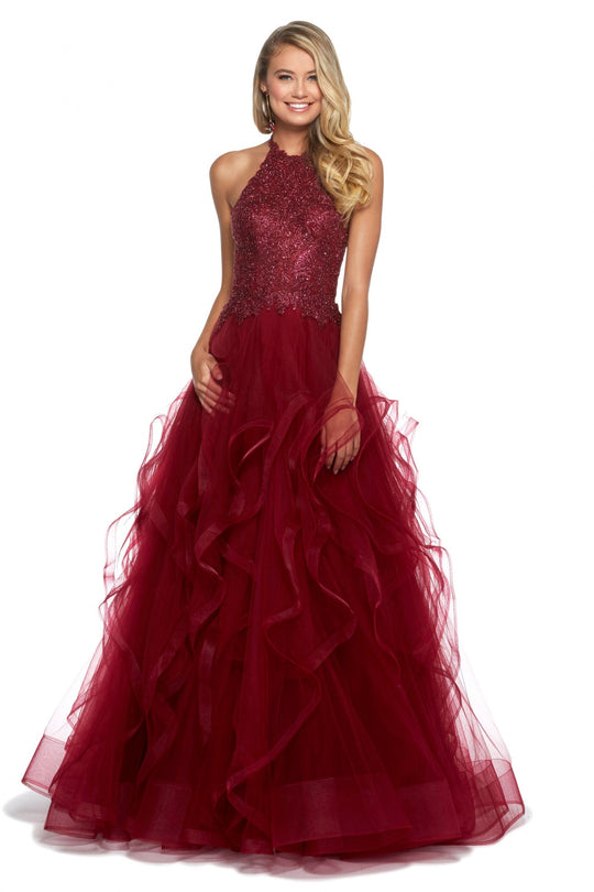 Sherri Hill - 53249 Lace Appliqued Ruffled Evening Dress In Red