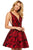 Sherri Hill - 52177 Deep V-neck Short Brocade A-line Dress In Black and Red