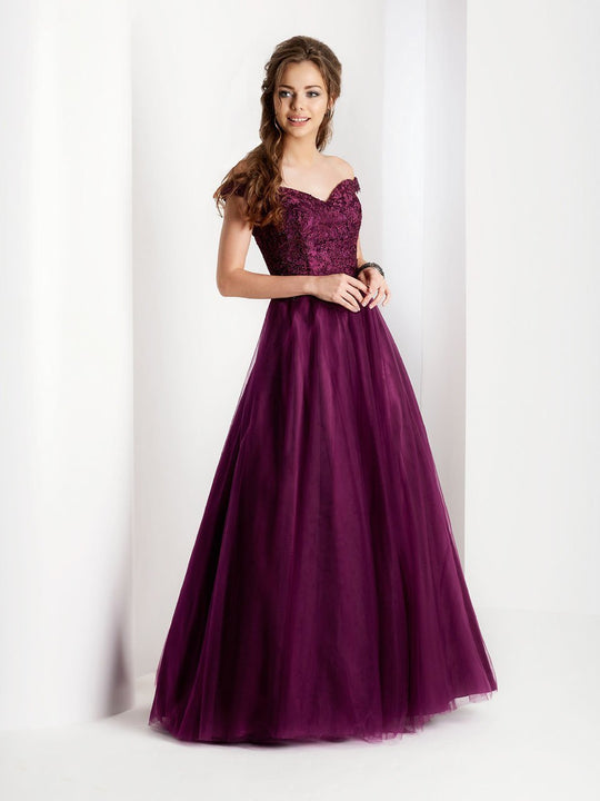 Clarisse - 3553 Embellished Off-Shoulder Ballgown in Purple