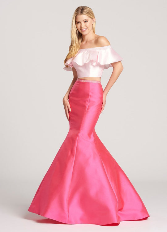 Ellie Wilde - EW118162 Two-Toned Off Shoulder Flounce Mermaid Gown In Pink